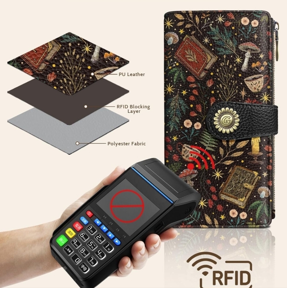 RFID Blocking Wallet with Black and Multicolor Design